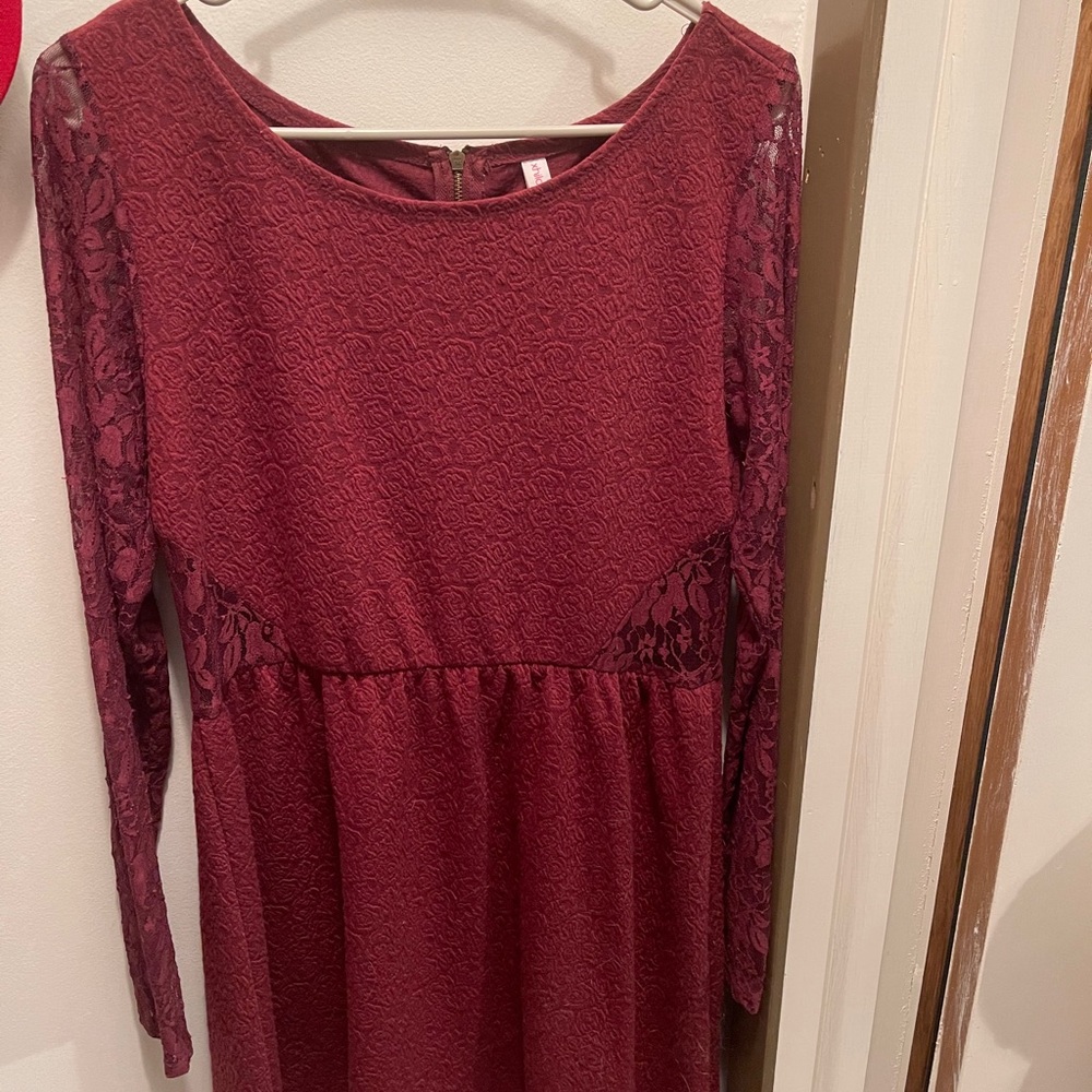 Maroon Dress with Lace Sleeves